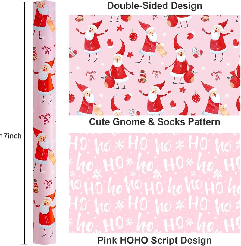Yarcony Santa Claus Christmas Wrapping Paper Roll, Pink Christmas Gift Wrap, Reversible Chic Girly Santa, Ornament Gift Wrapping Paper for Holiday, Gift Packaging, Craft (17 Inch X 33 Feet) - Image 3